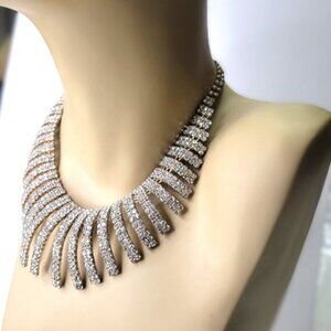 Crystal Silver Rhinestone Necklace Earrings Set